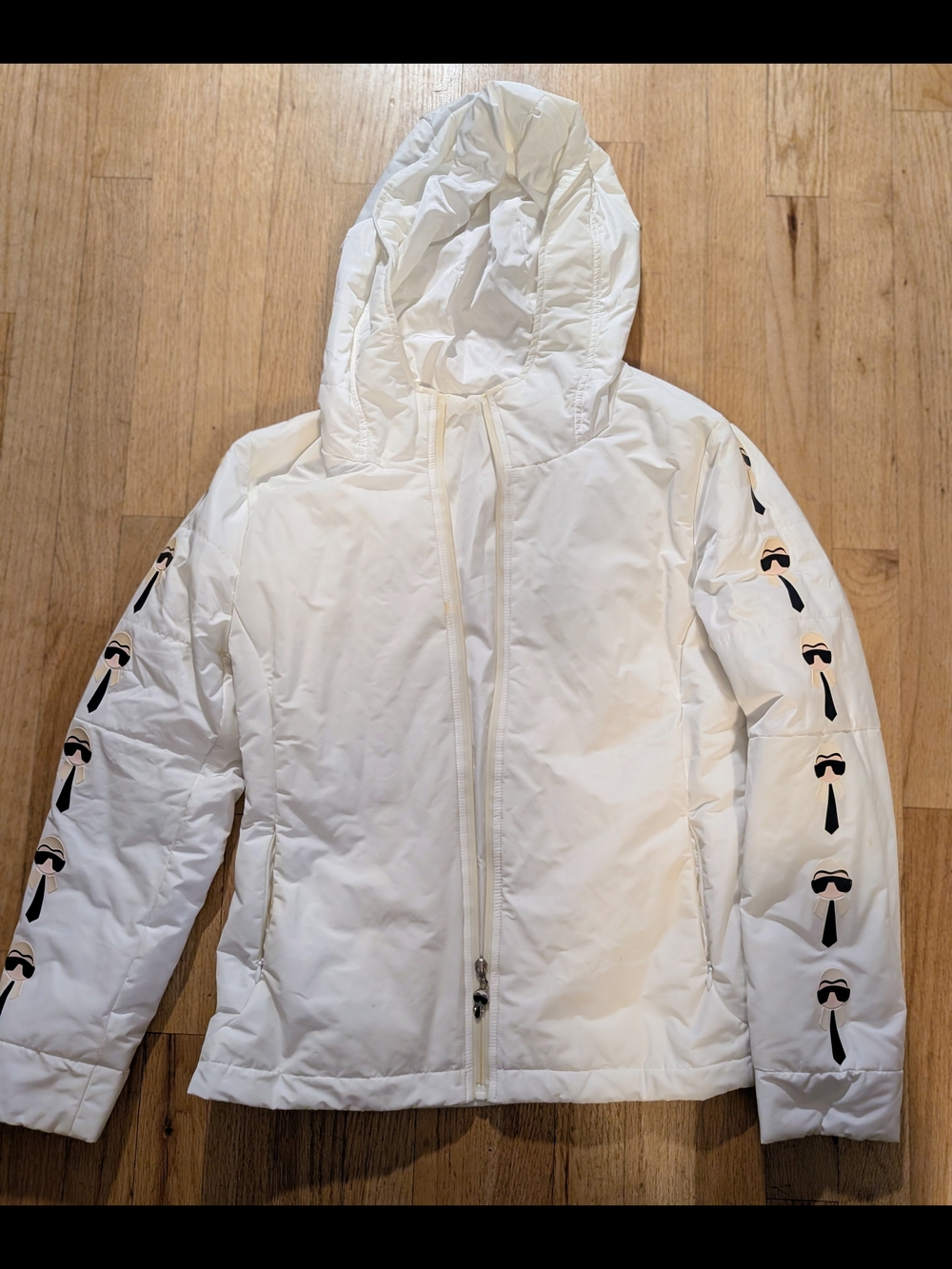 White Hooded Puffer Jacket with karl lagerfeld  Sleeve